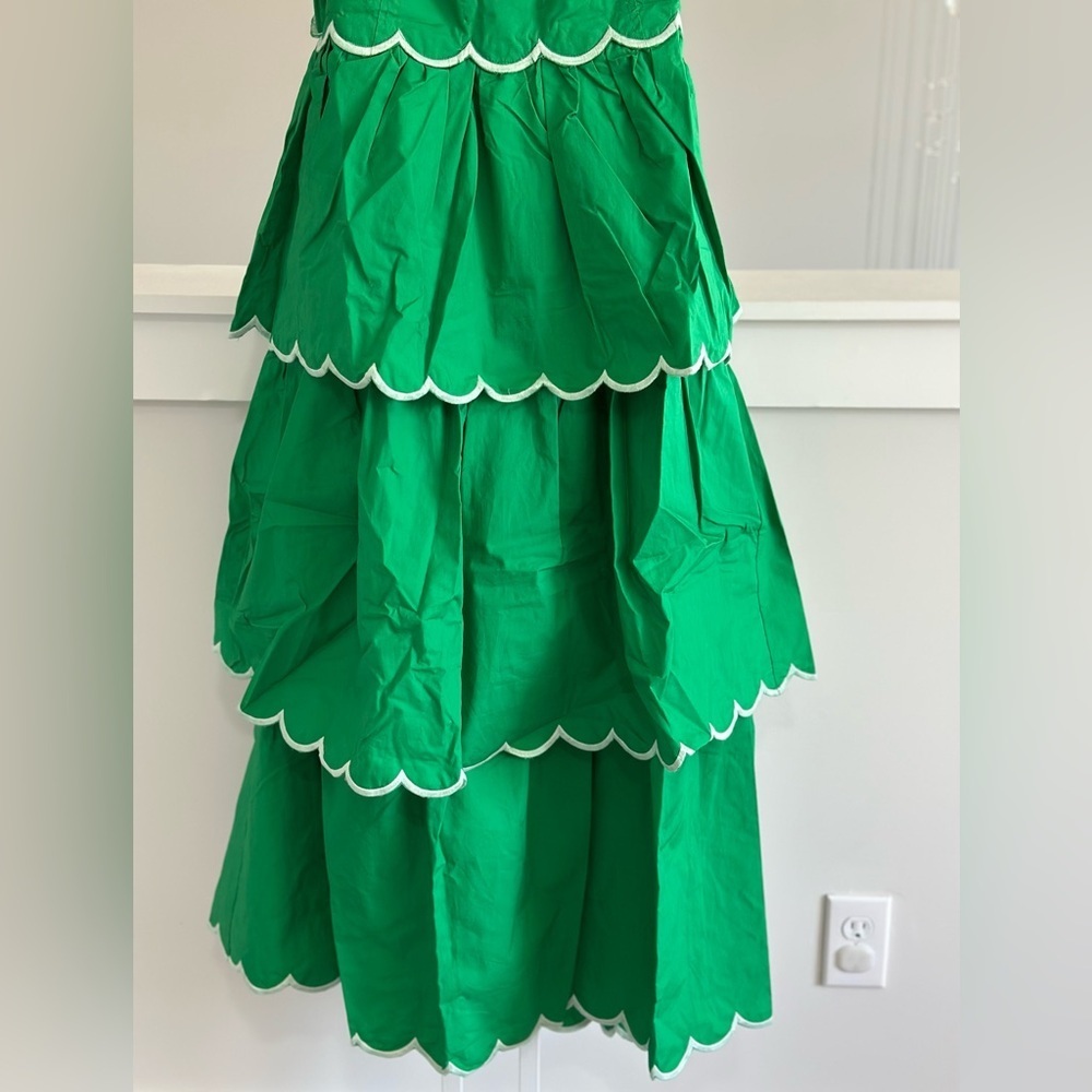 Anthropologie English Factory Green Tiered Dress with Scalloped Edges - Picture 5 of 8